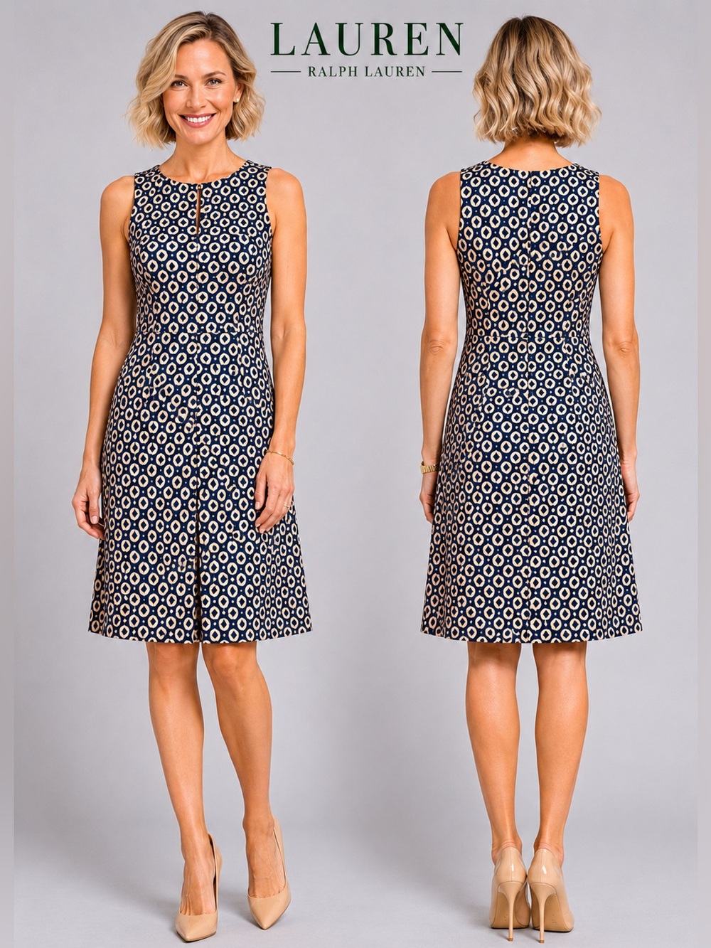 Lauren Ralph Lauren Navy & Gold Brocade Sheath Dress